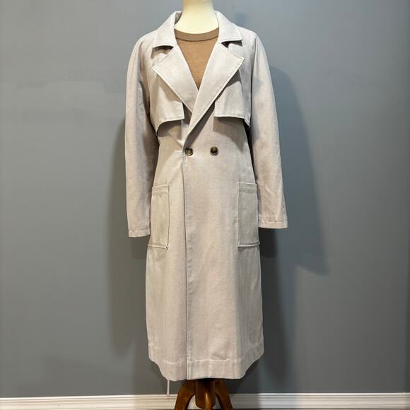 EXPRESS Cream/White Herringbone Light-weight Full Length Coat w/Belt, Sz Large - Picture 4 of 11